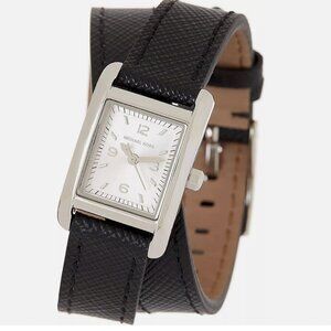 NEW Michael Kors Women’s Double Wrap Strap Watch Saffiano Leather Black MK 2497